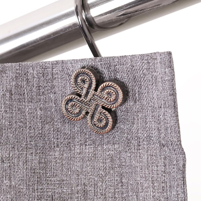 Popkozzi Bronze Decorative Shower Curtain Hooks: Oil Rubbed Rustproof Metal Rings for Shower Curtain Rod - Rustic Vintage Flower Clover Shaped Shower Curtain Hooks Hangers for Bathroom - Set of 12 - Image 3